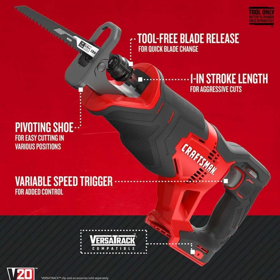 Power Tools * | Craftsman Reciprocating Saws V20 20-Volt Max Variable Speed Cordless Reciprocating Saw (Tool Only)