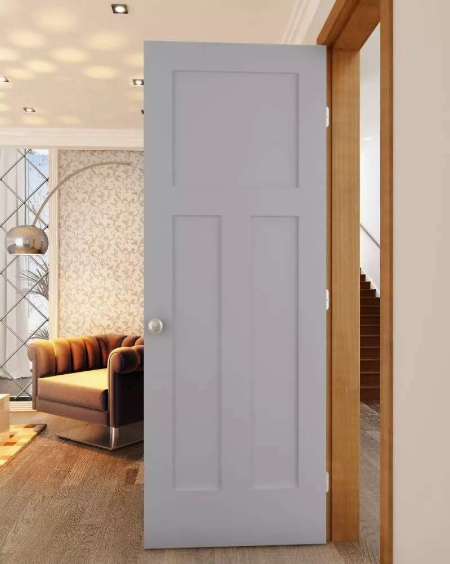 Interior Doors * | American Building Supply Prehung Interior Doors Shaker 32-In X 80-In Driftwood 3-Panel Craftsman Solid Core Prefinished Pine Mdf Right Hand Inswing Single Prehung Interior Door