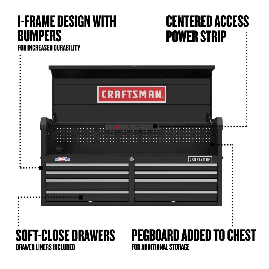 Tool Storage & Work Benches * | Craftsman Top Tool Chests 2000 Series 51.5-In W X 24.7-In H 8-Drawer Steel Tool Chest (Black)