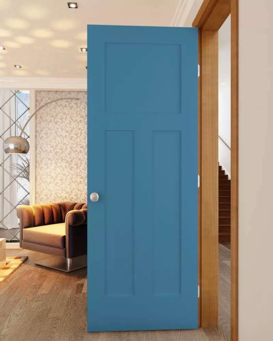 Interior Doors * | Reliabilt Prehung Interior Doors Shaker 32-In X 80-In Blue Heron 3-Panel Craftsman Solid Core Prefinished Pine Mdf Left Hand Inswing Single Prehung Interior Door