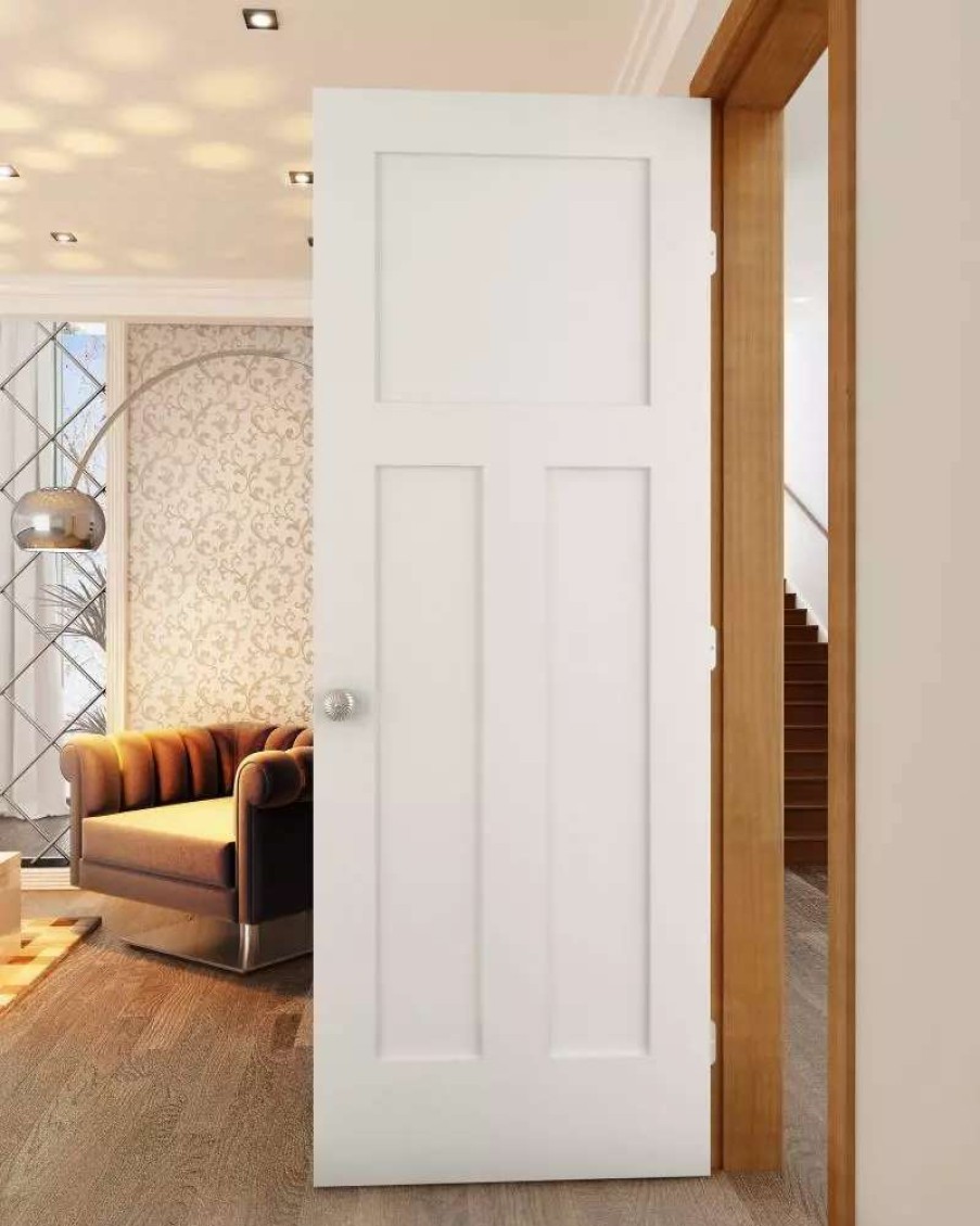 Interior Doors * | American Building Supply Prehung Interior Doors Shaker 36-In X 80-In Snow Storm 3-Panel Craftsman Solid Core Prefinished Pine Mdf Right Hand Inswing Single Prehung Interior Door