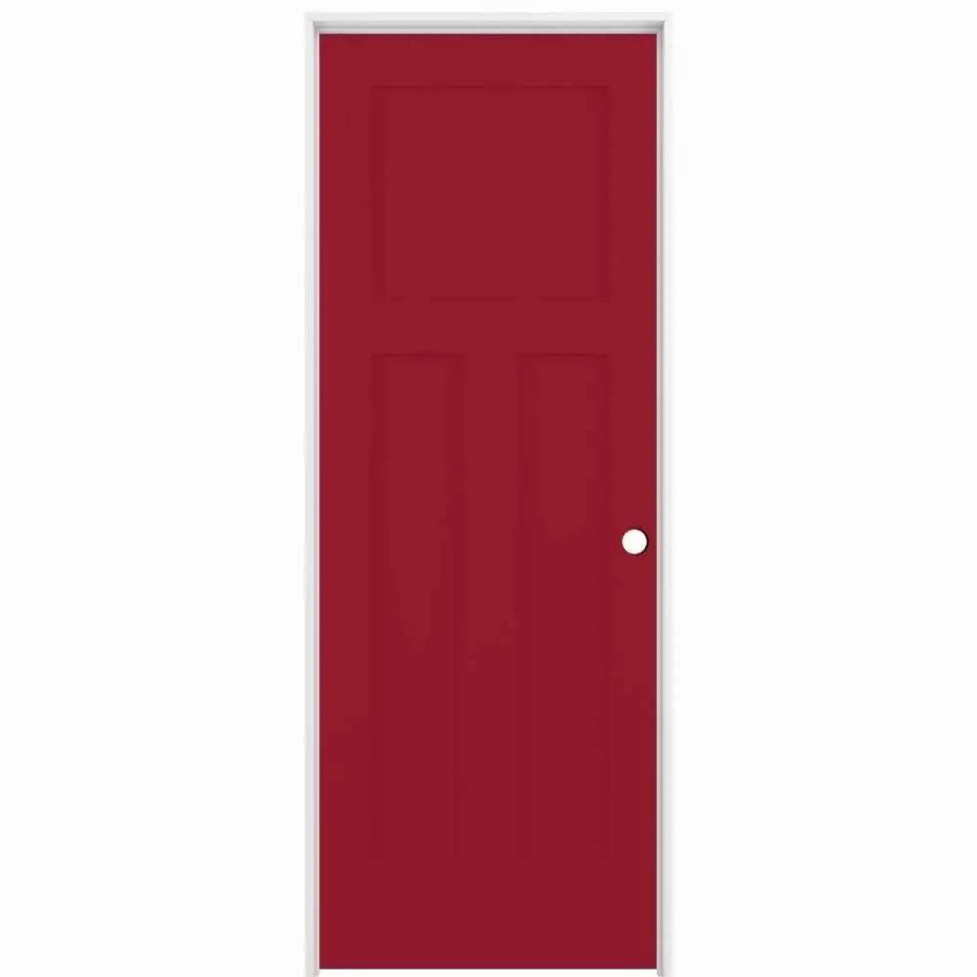 Interior Doors * | Reliabilt Prehung Interior Doors Shaker 36-In X 80-In Barn Red 3-Panel Craftsman Solid Core Prefinished Pine Mdf Right Hand Inswing Single Prehung Interior Door