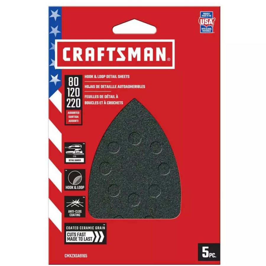 Power Tool Accessories * | Craftsman Power Tool Sandpaper Ceramic Mouse Sht Asst Grit 5Pk 5-Piece Ceramic Alumina Multi-Grade Pack Detail Sandpaper