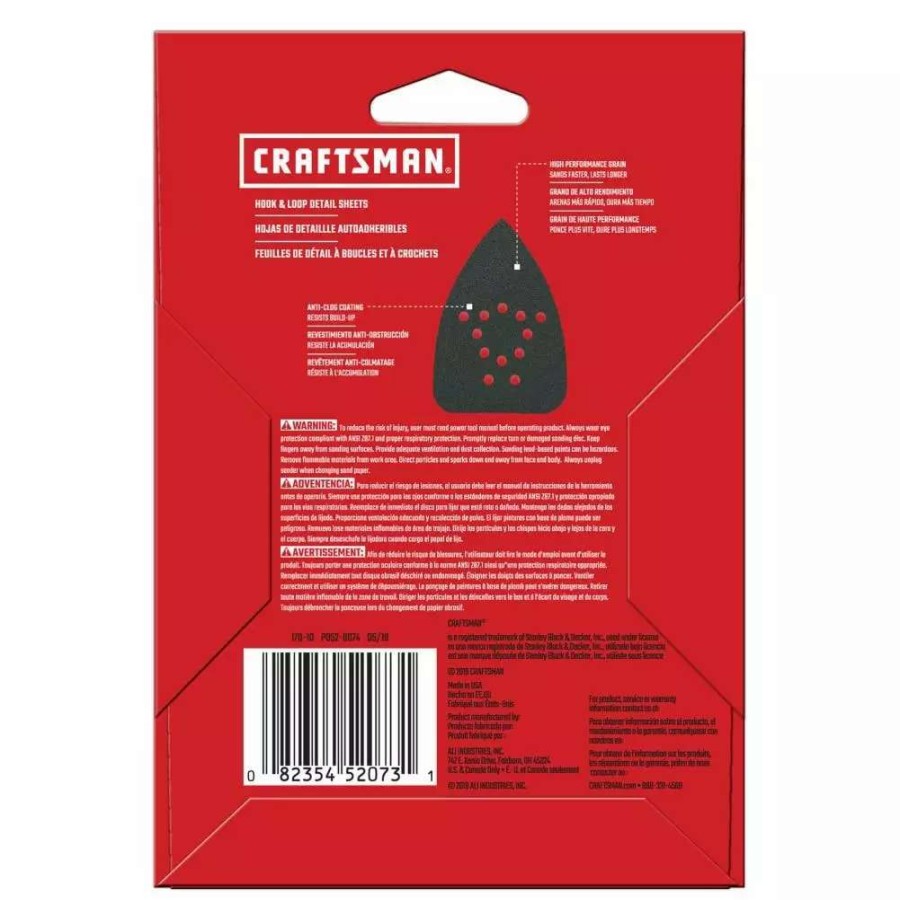 Power Tool Accessories * | Craftsman Power Tool Sandpaper Ceramic Mouse Sht Asst Grit 5Pk 5-Piece Ceramic Alumina Multi-Grade Pack Detail Sandpaper