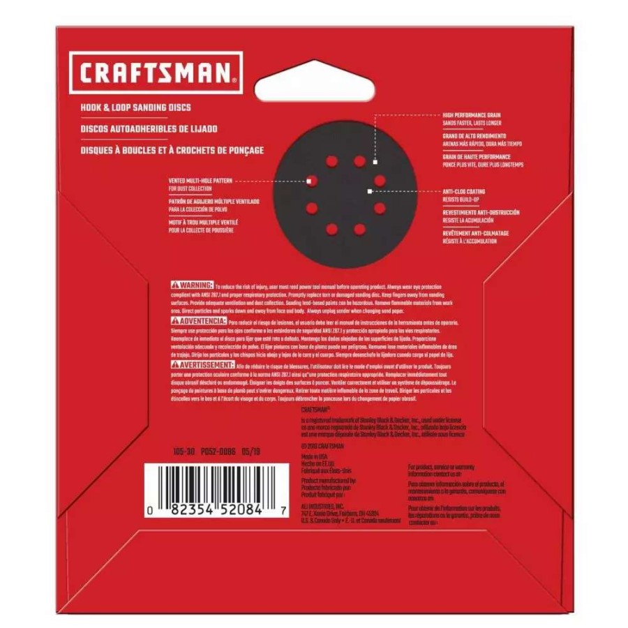 Power Tool Accessories * | Craftsman Power Tool Sandpaper 5 In 8H H/L Cer Disc 120 Grit 5Pk 5-Piece Ceramic Alumina 120-Grit Disc Sandpaper