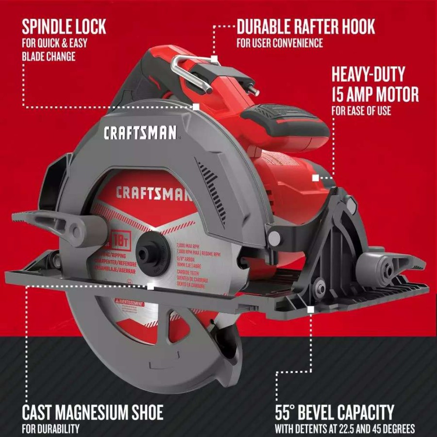 Power Tools * | Craftsman Circular Saws 15-Amp 7-1/4-In Corded Circular Saw