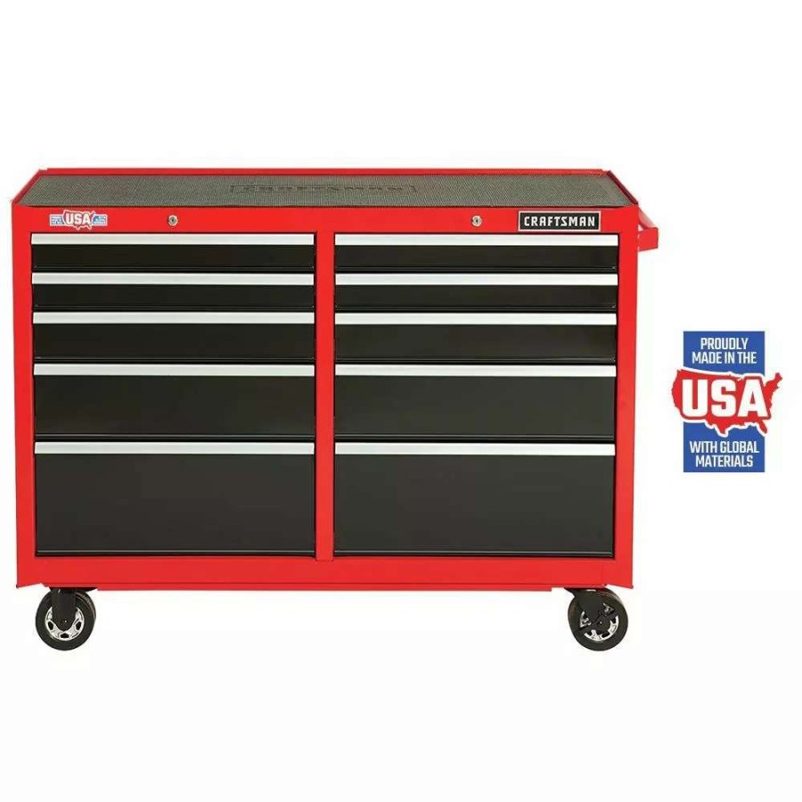 Tool Storage & Work Benches * | Craftsman Bottom Tool Cabinets 2000 Series 52-In W X 37.5-In H 10-Drawer Steel Rolling Tool Cabinet (Red)