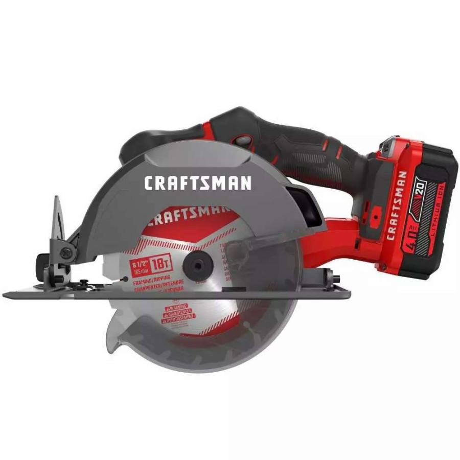 Power Tools * | Craftsman Circular Saws V20 20-Volt Max 6-1/2-In Cordless Circular Saw Kit Circular Saw (1-Battery And Charger Included)