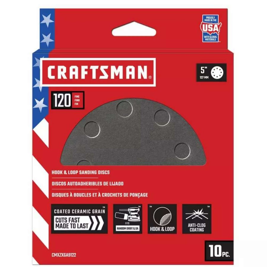 Power Tool Accessories * | Craftsman Power Tool Sandpaper 5 In 8H H/L Cer Disc 120 Grt 10Pk 10-Piece Ceramic Alumina 120-Grit Disc Sandpaper