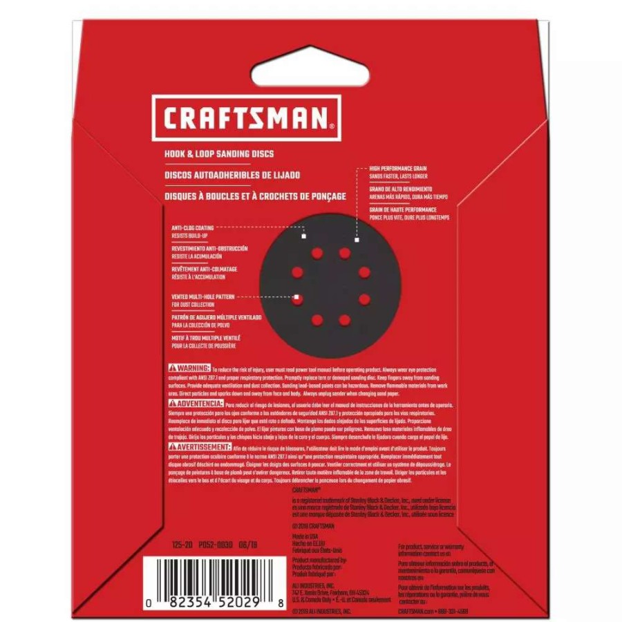 Power Tool Accessories * | Craftsman Power Tool Sandpaper 5 In 8H H/L Cer Disc 120 Grt 10Pk 10-Piece Ceramic Alumina 120-Grit Disc Sandpaper