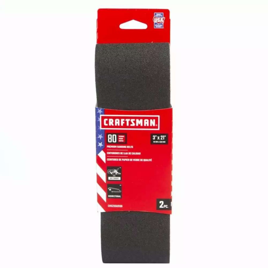 Power Tool Accessories * | Craftsman Power Tool Sandpaper 3 In X 21 In Z/O Belt 80 Grit 2Pk 2-Piece Zirconia Alumina 80-Grit Belt Sandpaper