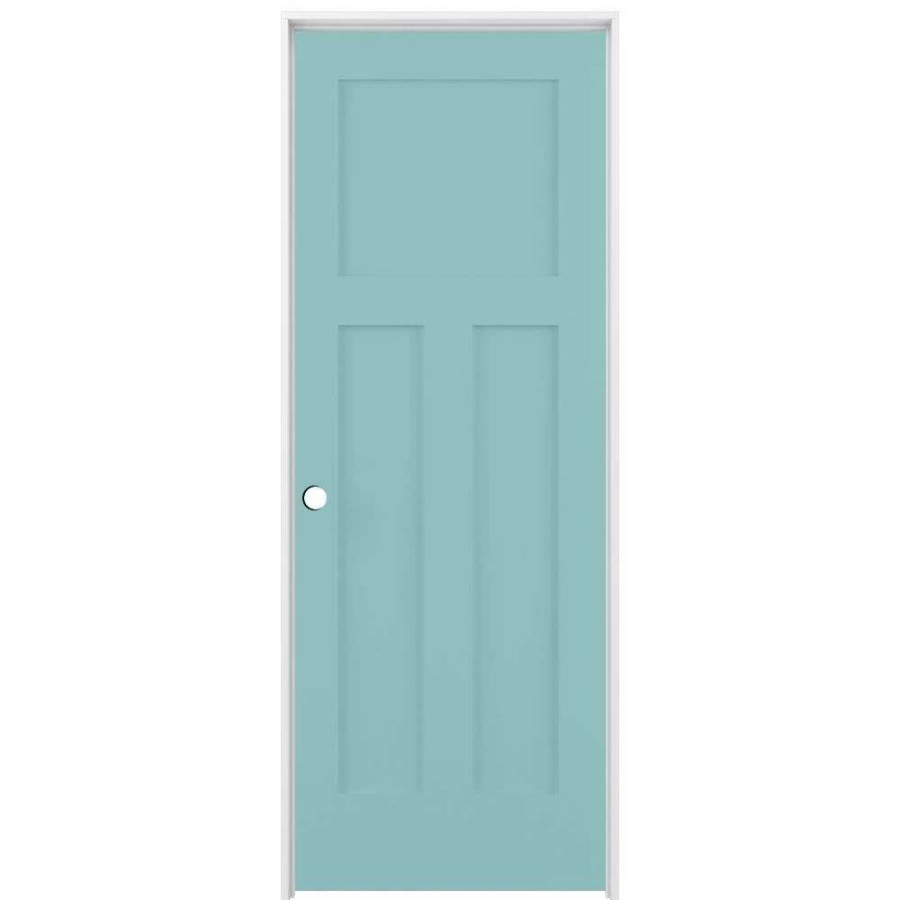 Interior Doors * | American Building Supply Prehung Interior Doors Shaker 28-In X 80-In Sea Mist 3-Panel Craftsman Solid Core Prefinished Pine Mdf Right Hand Inswing Single Prehung Interior Door