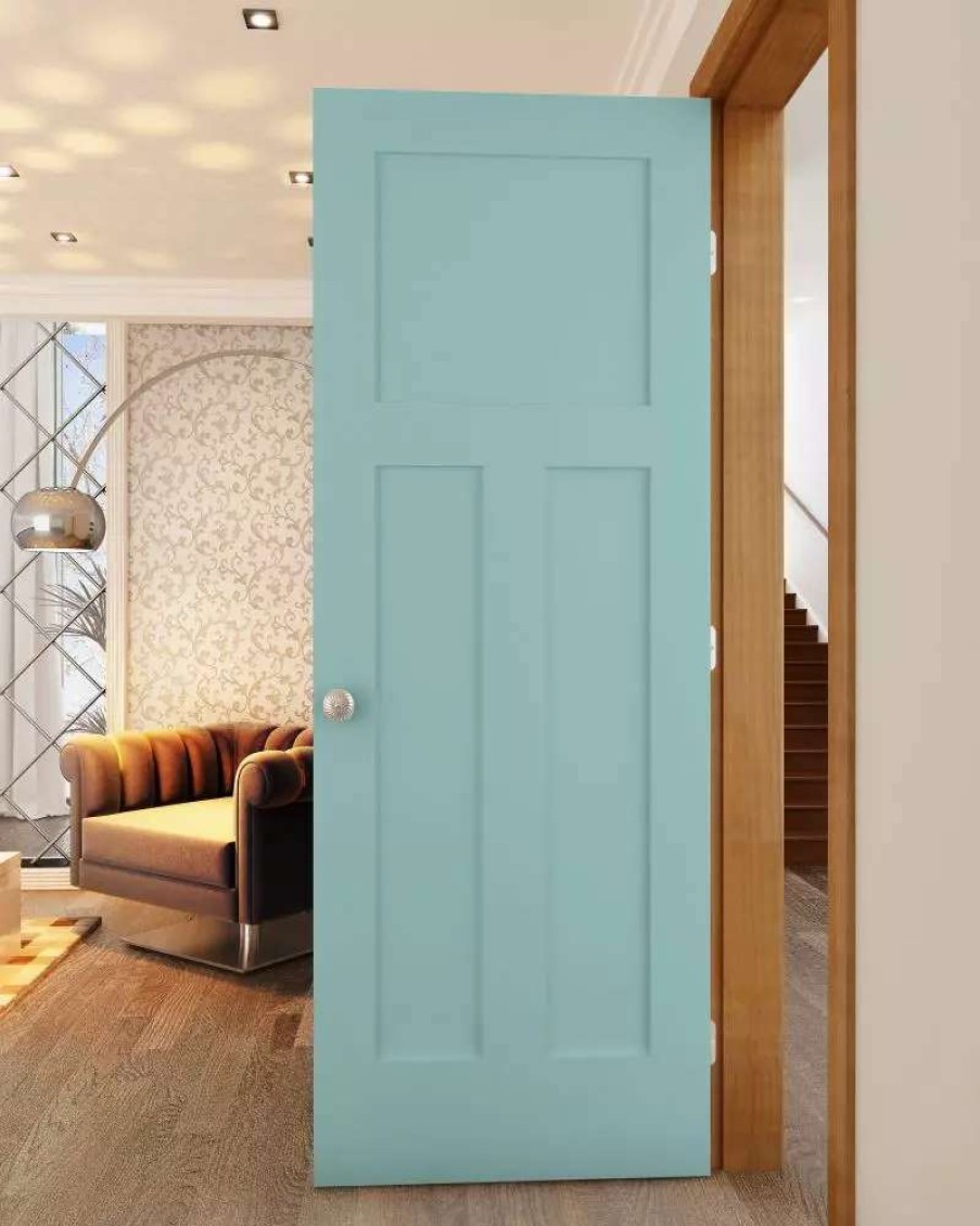 Interior Doors * | American Building Supply Prehung Interior Doors Shaker 28-In X 80-In Sea Mist 3-Panel Craftsman Solid Core Prefinished Pine Mdf Right Hand Inswing Single Prehung Interior Door