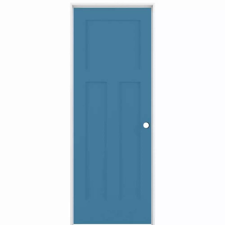 Interior Doors * | Reliabilt Prehung Interior Doors Shaker 30-In X 80-In Blue Heron 3-Panel Craftsman Solid Core Prefinished Pine Mdf Left Hand Inswing Single Prehung Interior Door