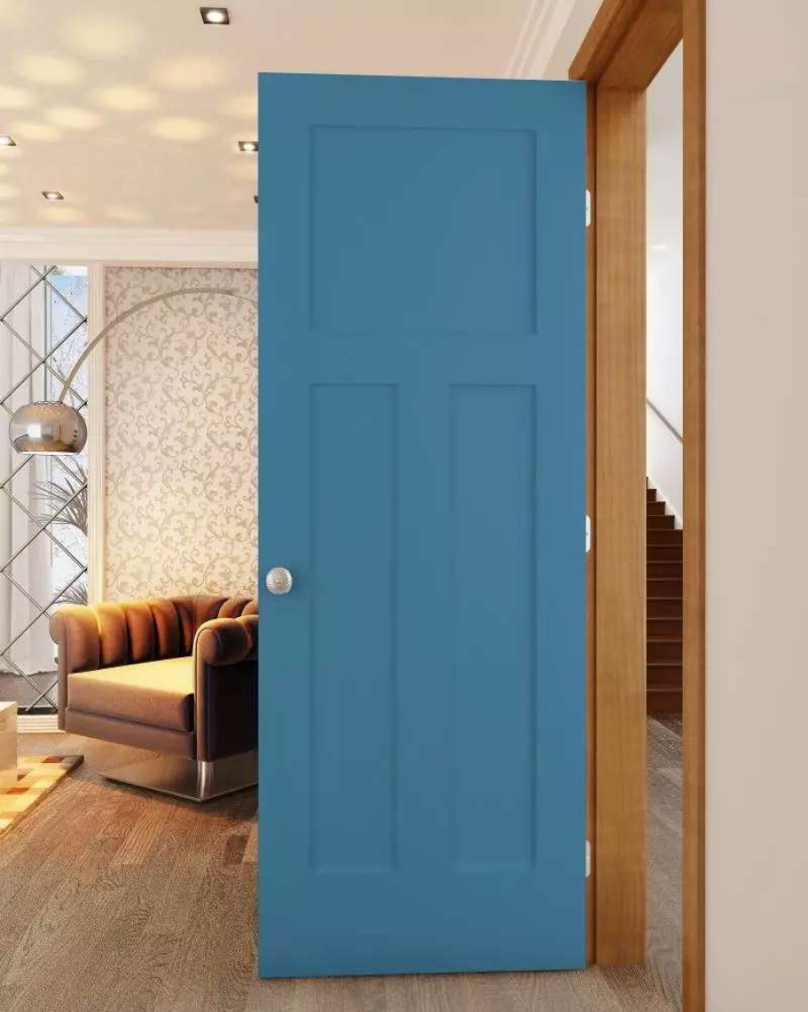 Interior Doors * | Reliabilt Prehung Interior Doors Shaker 30-In X 80-In Blue Heron 3-Panel Craftsman Solid Core Prefinished Pine Mdf Left Hand Inswing Single Prehung Interior Door