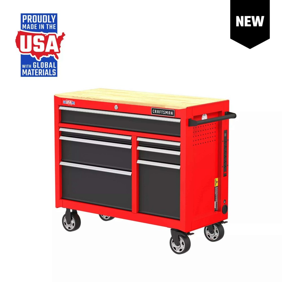 Tool Storage & Work Benches * | Craftsman Bottom Tool Cabinets 2000 Series 41-In W X 34-In H 7-Drawer Steel Rolling Tool Cabinet (Red)