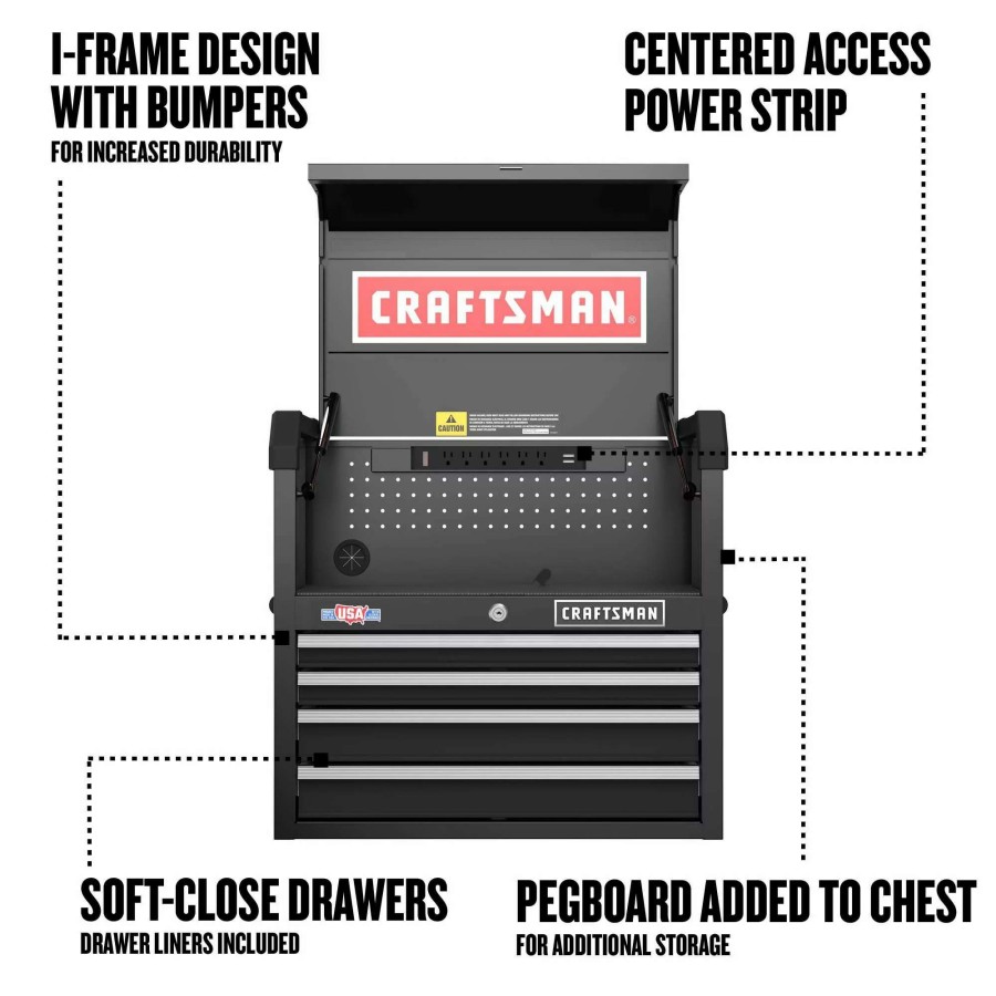 Tool Storage & Work Benches * | Craftsman Top Tool Chests 2000 Series 26-In W X 24.7-In H 4-Drawer Steel Tool Chest (Black)