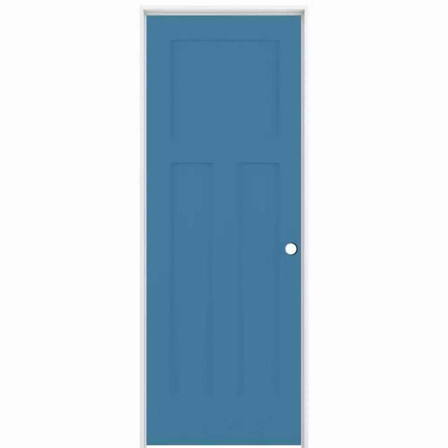 Interior Doors * | Reliabilt Prehung Interior Doors Shaker 36-In X 80-In Blue Heron 3-Panel Craftsman Solid Core Prefinished Pine Mdf Left Hand Inswing Single Prehung Interior Door