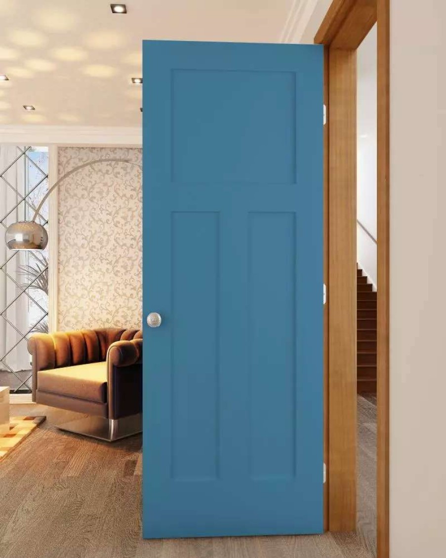 Interior Doors * | Reliabilt Prehung Interior Doors Shaker 36-In X 80-In Blue Heron 3-Panel Craftsman Solid Core Prefinished Pine Mdf Left Hand Inswing Single Prehung Interior Door