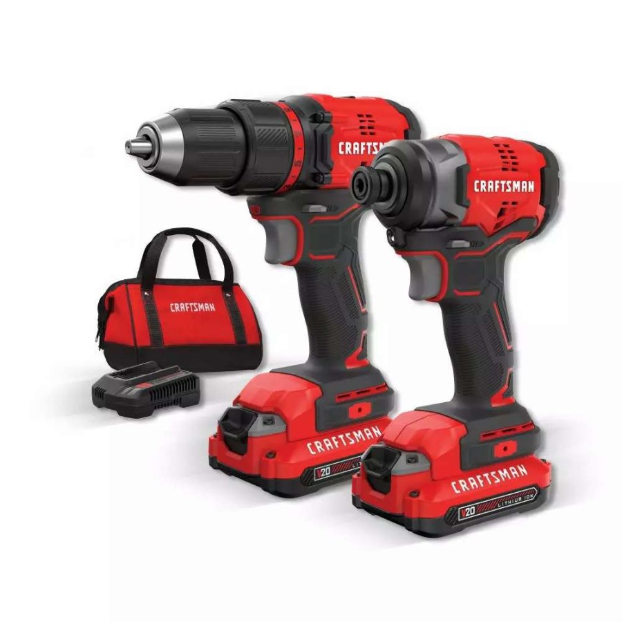 Power Tools * | Craftsman Power Tool Combo Kits V20 2-Tool 20-Volt Max Brushless Power Tool Combo Kit With Soft Case (2-Batteries Included And Charger Included)