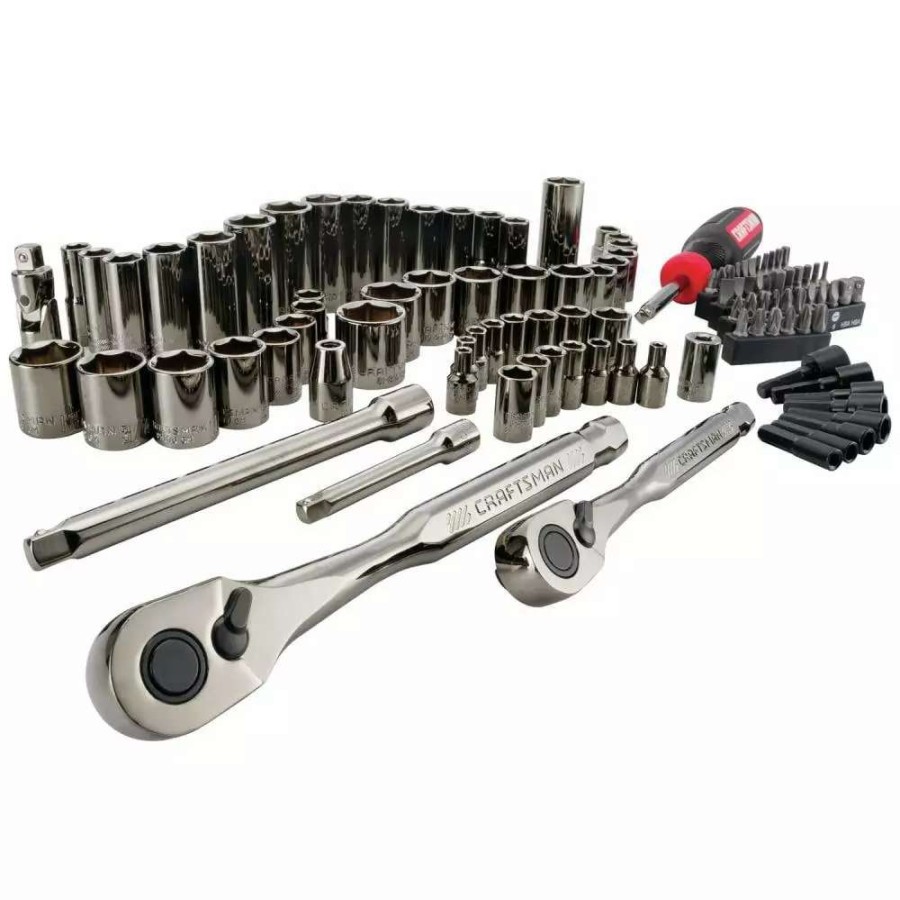 Hand Tools * | Craftsman Mechanics Tool Sets 105-Piece Standard (Sae) And Metric Combination Gunmetal Chrome Mechanics Tool Set (1/4-In; 3/8-In)