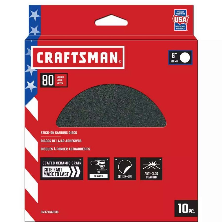 Power Tool Accessories * | Craftsman Power Tool Sandpaper 6 In Psa Cer Discs 80 Grit 10Pk 10-Piece Ceramic Alumina 80-Grit Disc Sandpaper