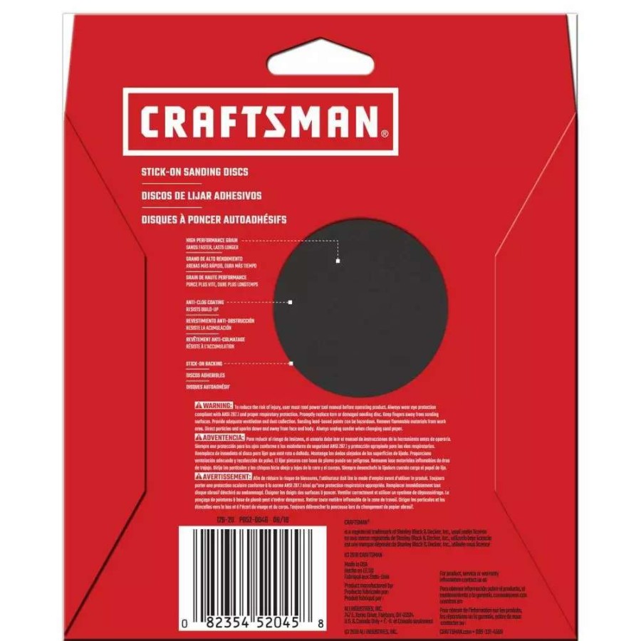 Power Tool Accessories * | Craftsman Power Tool Sandpaper 6 In Psa Cer Discs 80 Grit 10Pk 10-Piece Ceramic Alumina 80-Grit Disc Sandpaper