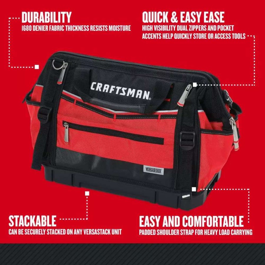 Tool Storage & Work Benches * | Craftsman Tool Bags Versastack Red/Black Polyester 17-In Zippered Tool Bag