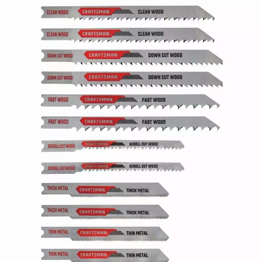 Power Tool Accessories * | Craftsman Jigsaw Blades 12-Pack Set U-Shank High-Carbon Steel Jigsaw Blade Set