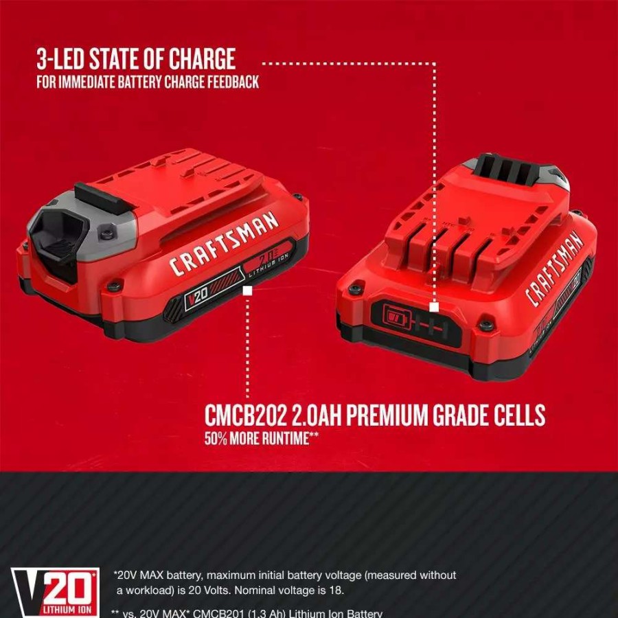 Power Tool Accessories * | Craftsman Power Tool Batteries & Chargers V20 20-Volt Max 2-Pack 2 Amp-Hour Lithium Power Tool Battery