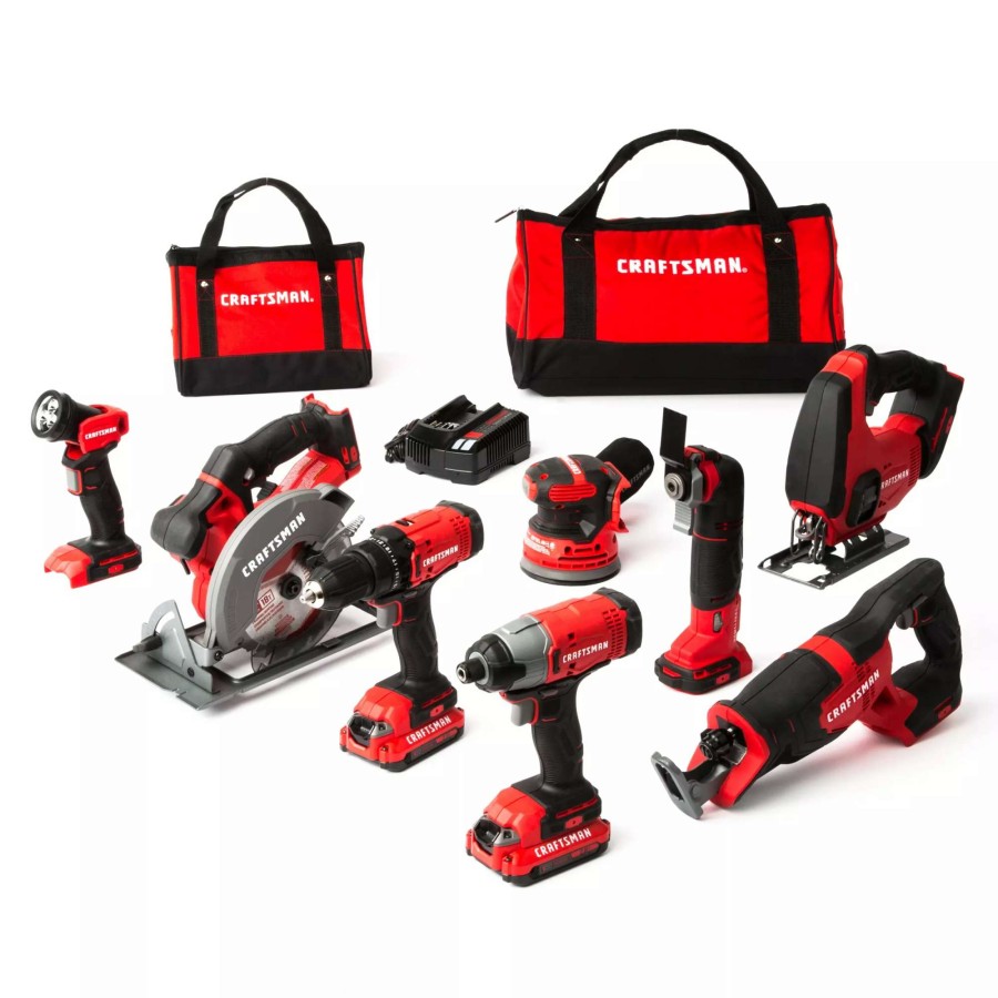 Power Tools * | Craftsman Power Tool Combo Kits V20 8-Tool 20-Volt Max Power Tool Combo Kit With Soft Case (2-Batteries Included And Charger Included)