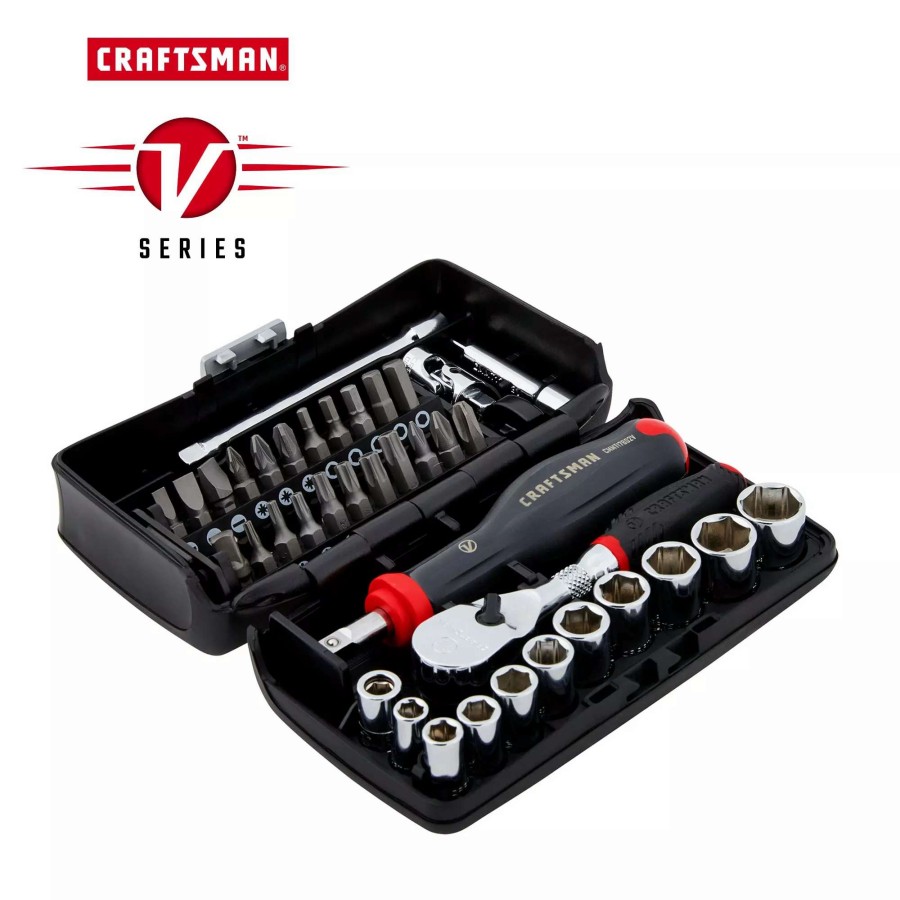 Hand Tools * | Craftsman Sockets & Socket Sets V-Series 38-Piece Standard (Sae) 1/4-In Drive 6-Point Set Shallow Socket Set