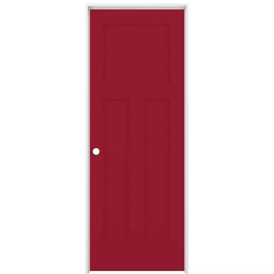 Interior Doors * | American Building Supply Prehung Interior Doors Shaker 30-In X 80-In Barn Red 3-Panel Craftsman Solid Core Prefinished Pine Mdf Left Hand Inswing Single Prehung Interior Door