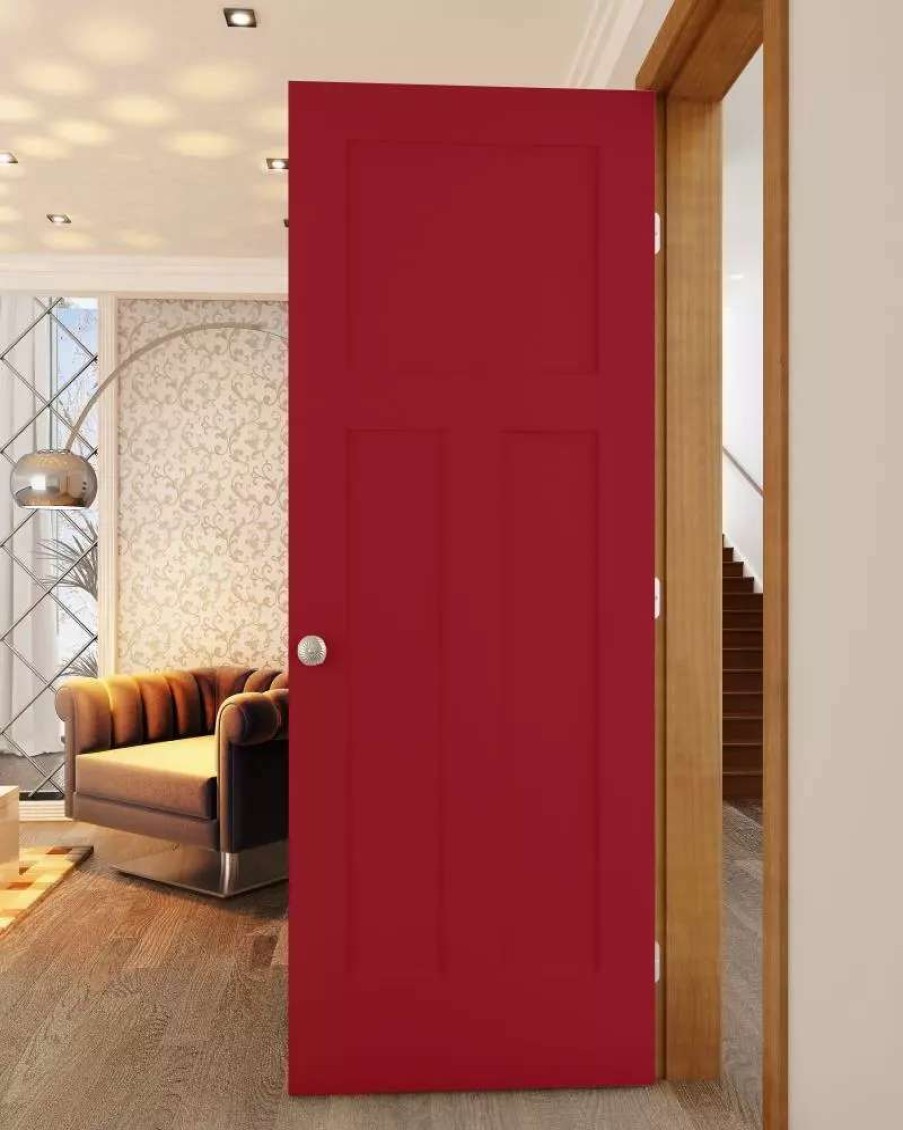 Interior Doors * | American Building Supply Prehung Interior Doors Shaker 30-In X 80-In Barn Red 3-Panel Craftsman Solid Core Prefinished Pine Mdf Left Hand Inswing Single Prehung Interior Door