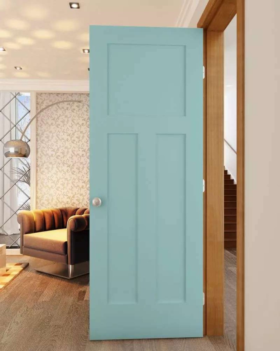 Interior Doors * | American Building Supply Prehung Interior Doors Shaker 36-In X 80-In Sea Mist 3-Panel Craftsman Solid Core Prefinished Pine Mdf Left Hand Inswing Single Prehung Interior Door