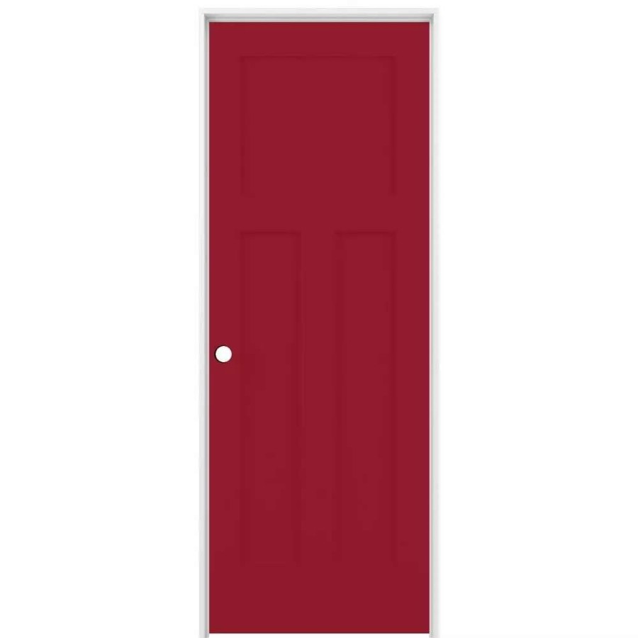 Interior Doors * | American Building Supply Prehung Interior Doors Shaker 24-In X 80-In Barn Red 3-Panel Craftsman Solid Core Prefinished Pine Mdf Left Hand Inswing Single Prehung Interior Door