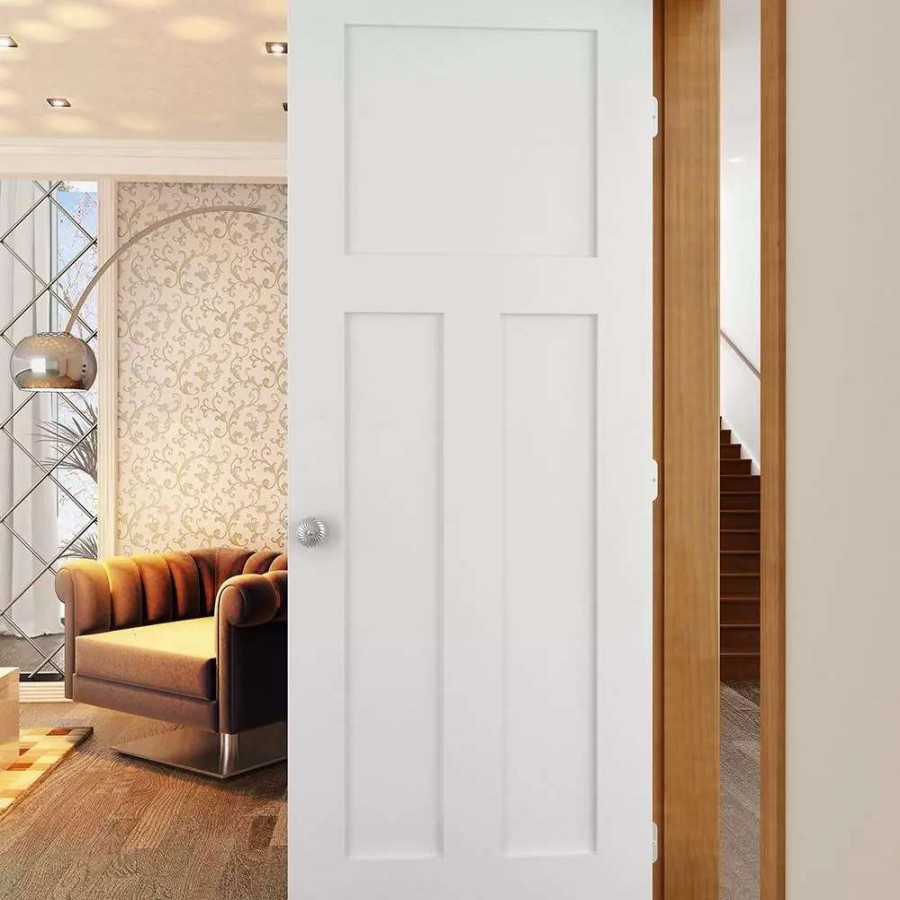 Interior Doors * | Reliabilt Prehung Interior Doors Shaker 24-In X 80-In White 3-Panel Craftsman Solid Core Prefinished Pine Mdf Right Hand Inswing Single Prehung Interior Door