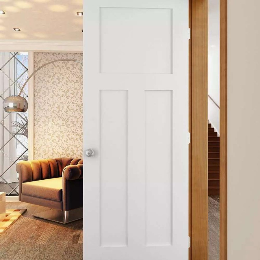 Interior Doors * | American Building Supply Prehung Interior Doors Shaker 30-In X 80-In White 3-Panel Craftsman Solid Core Prefinished Pine Mdf Right Hand Inswing Single Prehung Interior Door