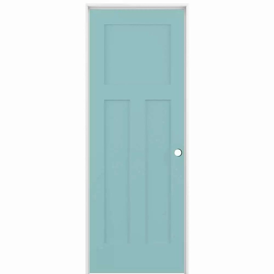 Interior Doors * | American Building Supply Prehung Interior Doors Shaker 28-In X 80-In Sea Mist 3-Panel Craftsman Solid Core Prefinished Pine Mdf Left Hand Inswing Single Prehung Interior Door