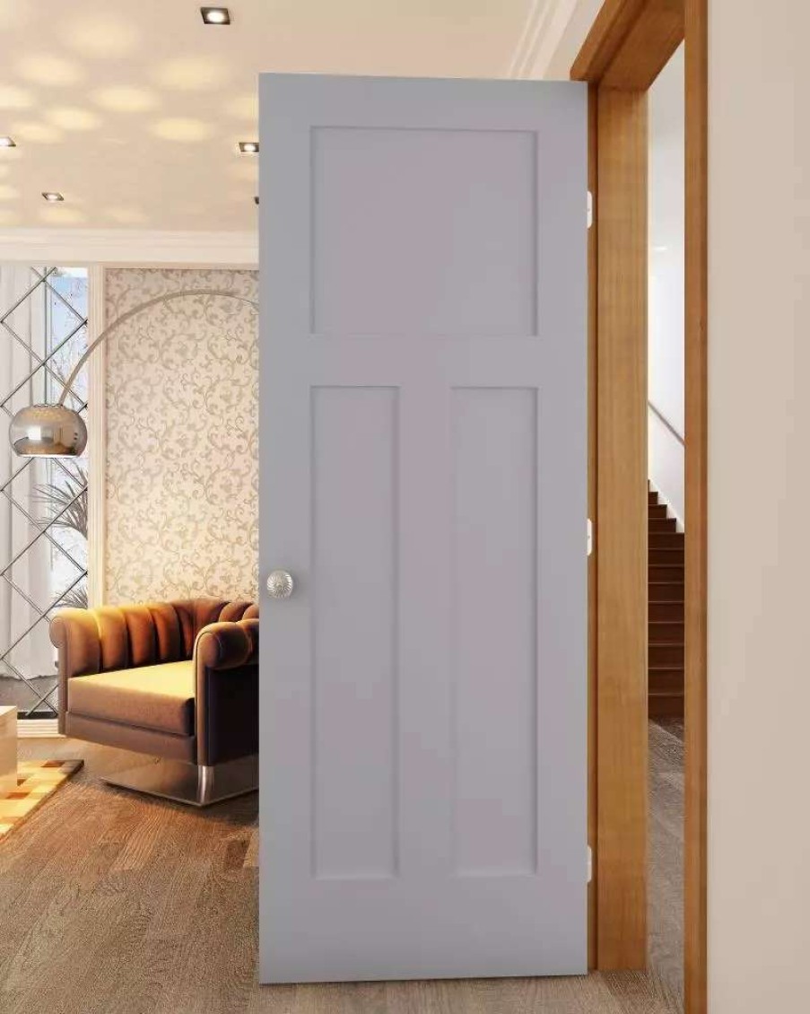 Interior Doors * | American Building Supply Prehung Interior Doors Shaker 24-In X 80-In Driftwood 3-Panel Craftsman Solid Core Prefinished Pine Mdf Left Hand Inswing Single Prehung Interior Door