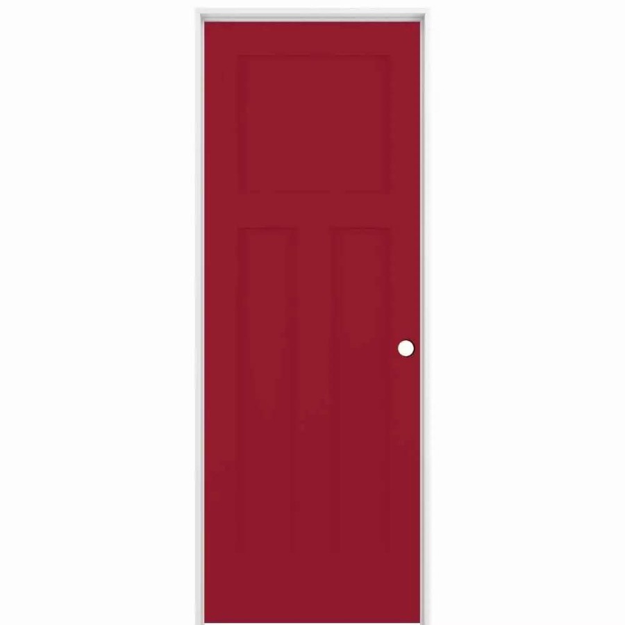 Interior Doors * | Reliabilt Prehung Interior Doors Shaker 24-In X 80-In Barn Red 3-Panel Craftsman Solid Core Prefinished Pine Mdf Right Hand Inswing Single Prehung Interior Door