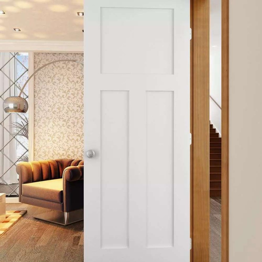 Interior Doors * | Reliabilt Prehung Interior Doors Shaker 36-In X 80-In White 3-Panel Craftsman Solid Core Prefinished Pine Mdf Left Hand Inswing Single Prehung Interior Door