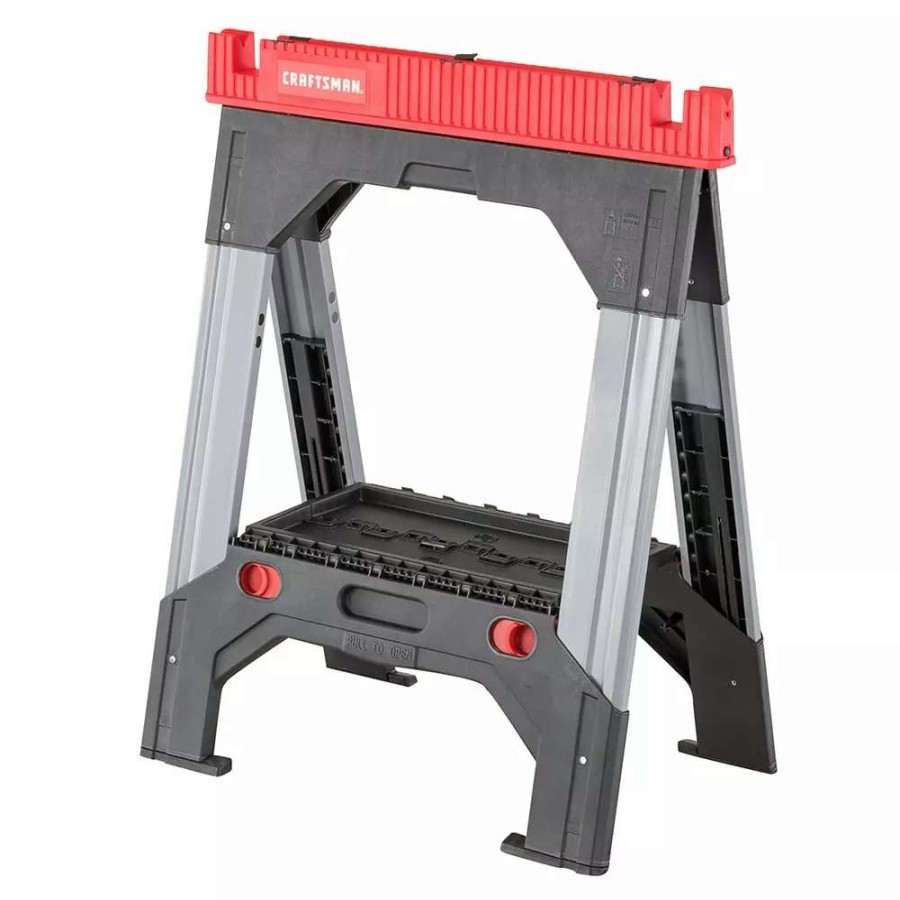 Tool Storage & Work Benches * | Craftsman Saw Horses 26.91-In W X 32.41-In H Adjustable Metal And Plastic Saw Horse (2500-Lb Capacity)