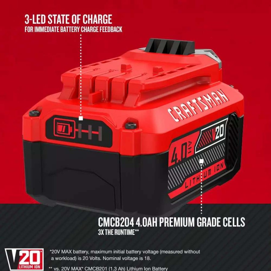 Power Tool Accessories * | Craftsman Power Tool Batteries & Chargers V20 20-Volt Max 4 Amp-Hour Lithium Power Tool Battery