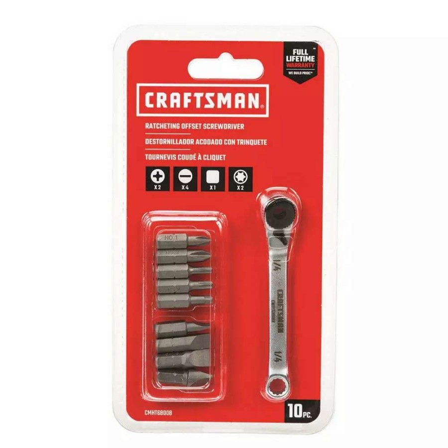 Hand Tools * | Craftsman Screwdrivers 10-Piece Steel Handle Ratcheting Set Multi-Bit Screwdriver Set