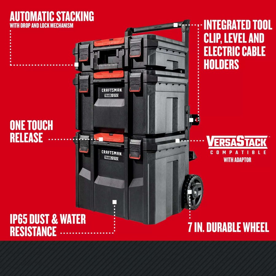 Tool Storage & Work Benches * | Craftsman Portable Tool Boxes Tradestack System Tower 22-In Black Plastic Wheels Lockable Tool Box