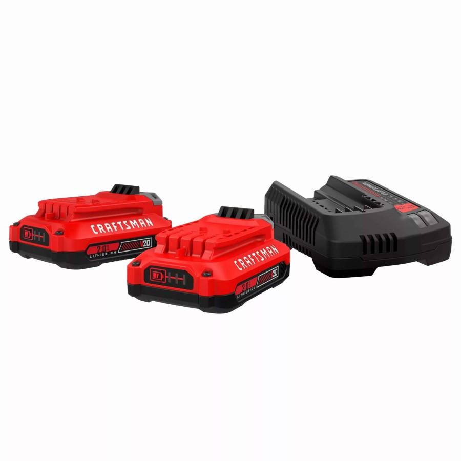 Power Tool Accessories * | Craftsman Power Tool Batteries & Chargers V20 20-Volt Max 2-Pack 2 Amp-Hour Lithium Power Tool Battery Kit (Charger Included)