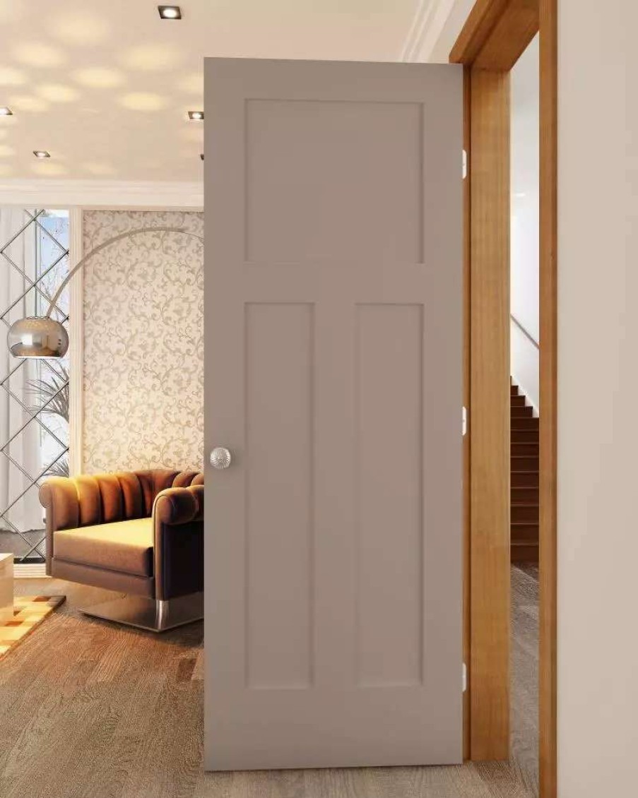 Interior Doors * | Reliabilt Prehung Interior Doors Shaker 36-In X 80-In Sand Piper 3-Panel Craftsman Solid Core Prefinished Pine Mdf Left Hand Inswing Single Prehung Interior Door