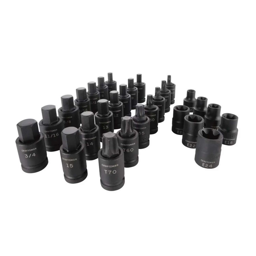 Hand Tools * | Craftsman Impact Sockets & Impact Socket Sets 28-Piece Standard (Sae) And Metric Combination 1/2-In Drive Set 6-Point Impact Socket Set