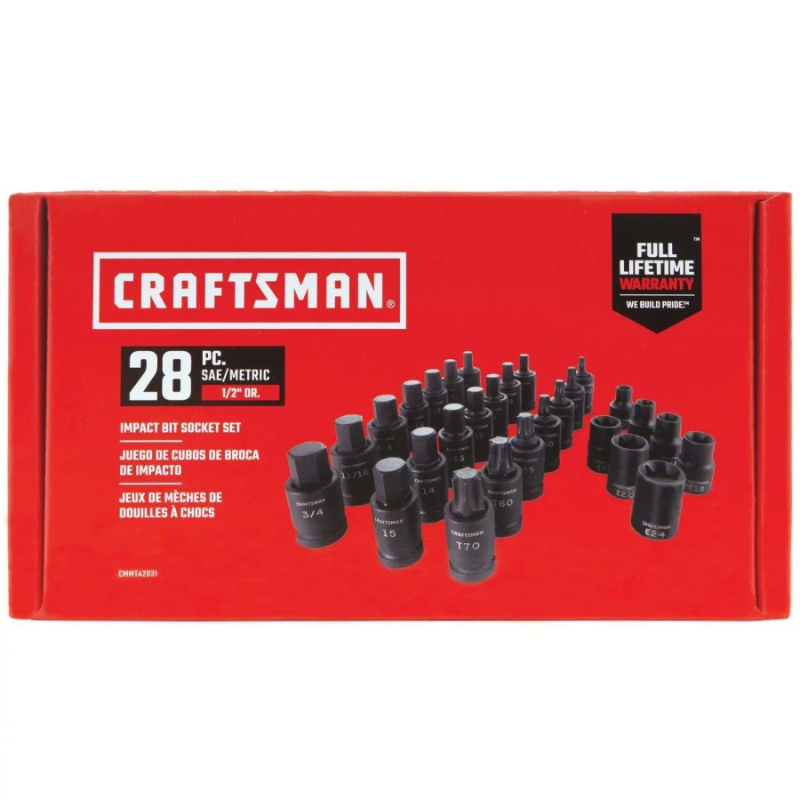 Hand Tools * | Craftsman Impact Sockets & Impact Socket Sets 28-Piece Standard (Sae) And Metric Combination 1/2-In Drive Set 6-Point Impact Socket Set